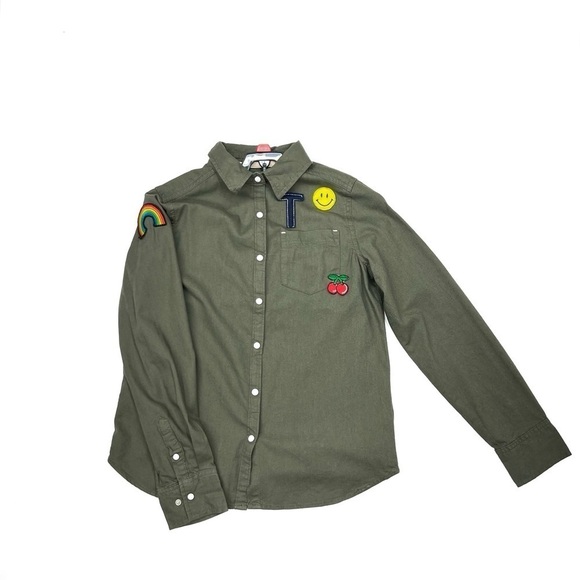 Tractr Girls Medium Long Sleeve Shirt Set Army Green Button Up Pink Tee New NWT - Picture 1 of 10